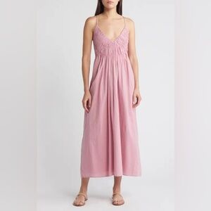 new Treasure & Bond Smocked Bodice Strappy Back Pink Cotton Maxi Dress - Medium